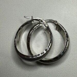925 Sterling Silver‎ Hoop Earrings Cloelle Italy Textured Band Minimalist